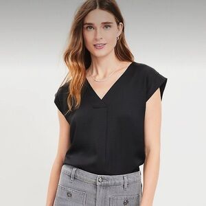 Nwt Loft Satin Cap Sleeve V-Neck Top Size L